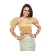 Generic Women's Jimmy Solid V Neck Puff Sleeve Readymade Blouse (Beige 38 , Alterable up to 42)-PID65837