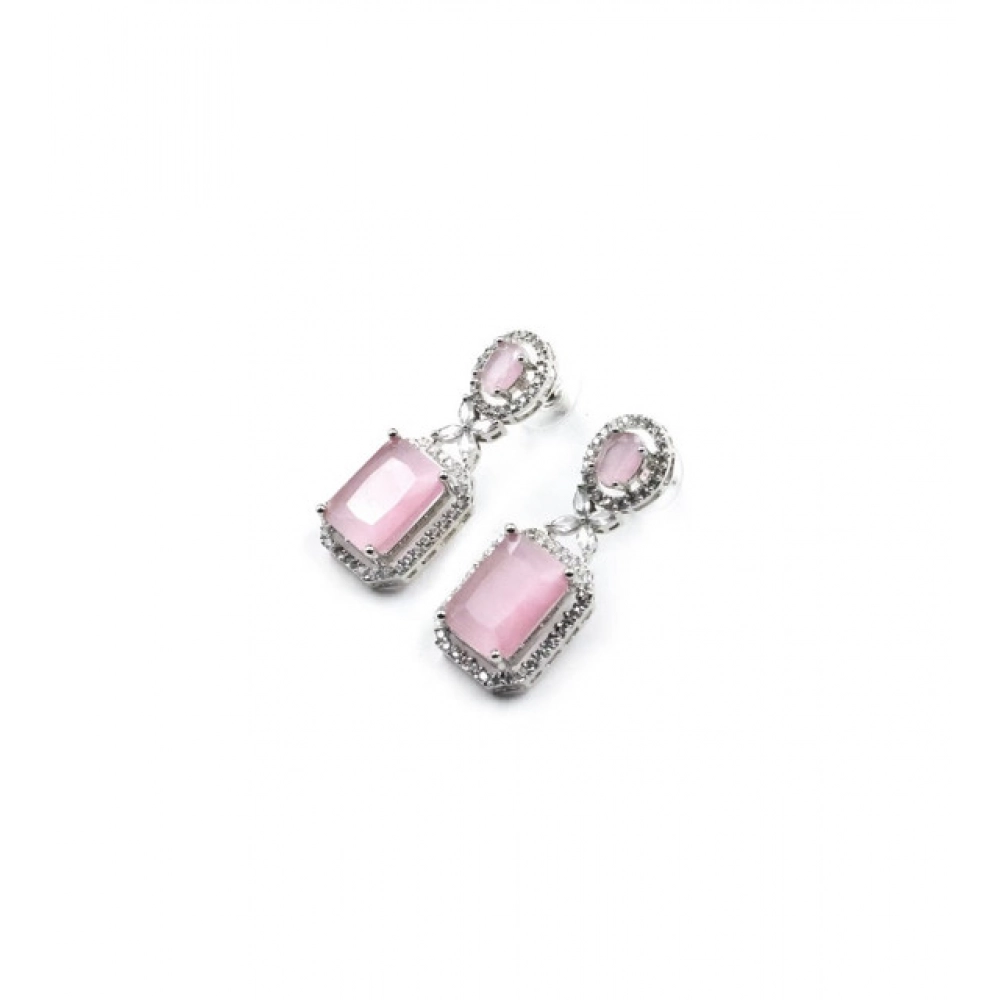 Generic Women's Brass Silver Plated Drop Earrings (Pink) Generic Women's Brass Silver Plated Drop Earrings (Pink)