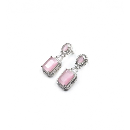 Generic Women's Brass Silver Plated Drop Earrings (Pink) Generic Women's Brass Silver Plated Drop Earrings (Pink)