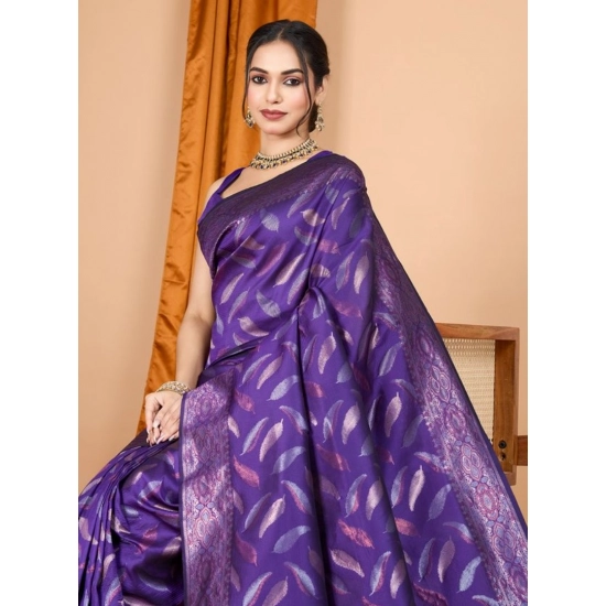 Generic Women's Soft Silk Jacquard Saree With Unstitched Blouse 5.5Mtr (Purple)