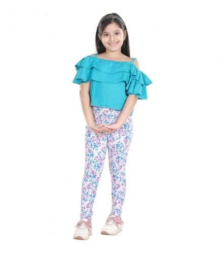 Generic Girl's Cotton Floral Elasticated Jegging and Top Set (Turquoise Blue) Generic Girl's Cotton Floral Elasticated Jegging and Top Set (Turquoise Blue)