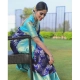 Generic Women's Soft Litchi Silk Jacquard Work Saree With Unstitched Blouse 5.5Mtr (Blue)