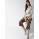 Generic Women's Satin Printed Long Sleeves Shirt (White-Gold) Generic Women's Satin Printed Long Sleeves Shirt (White-Gold)