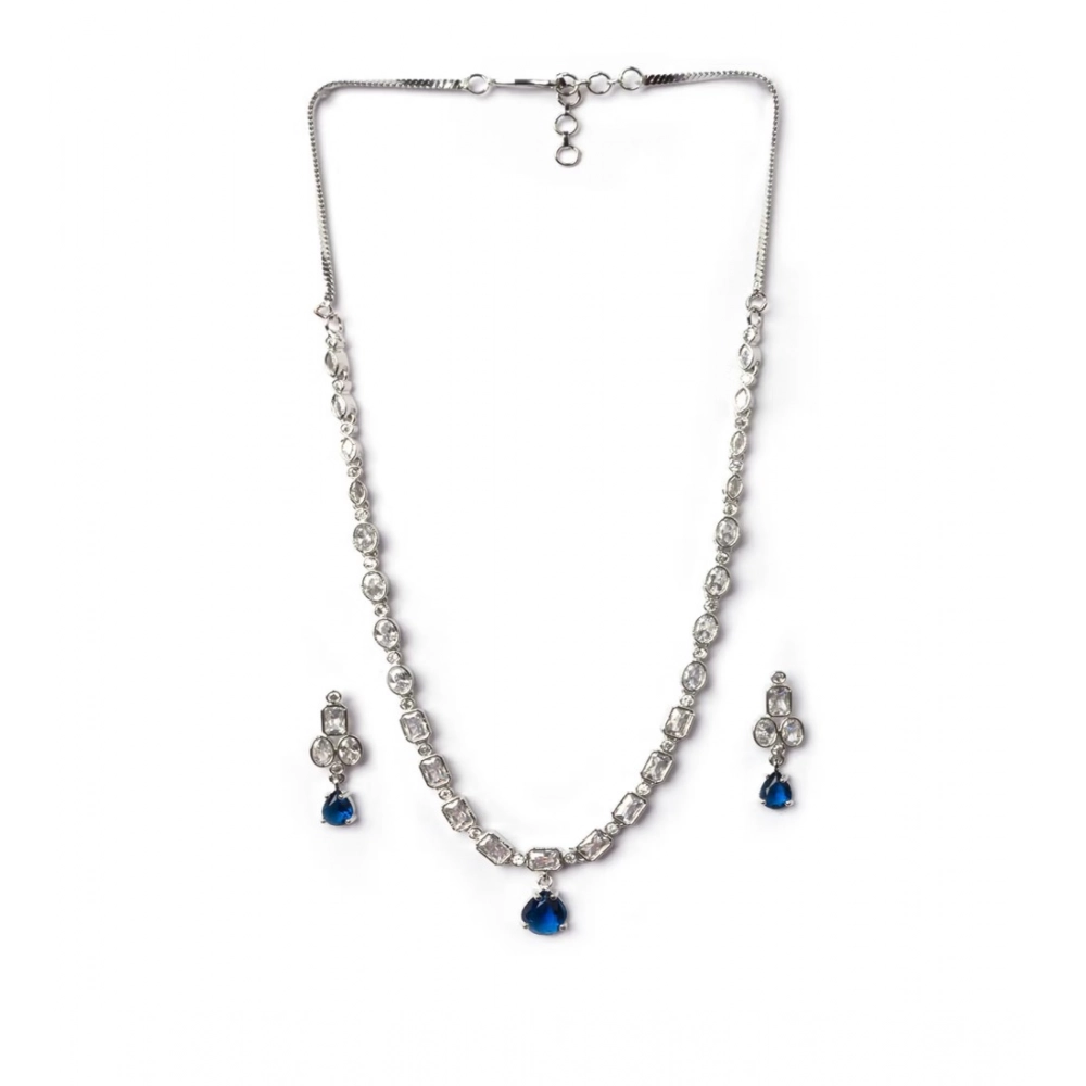 Generic Women's Brass Silver Plated Necklace set (Blue) Generic Women's Brass Silver Plated Necklace set (Blue)