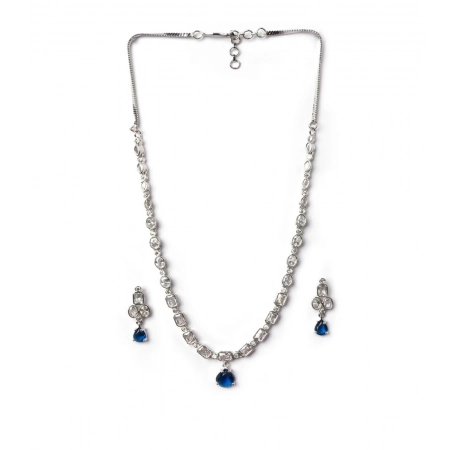 Generic Women's Brass Silver Plated Necklace set (Blue) Generic Women's Brass Silver Plated Necklace set (Blue)
