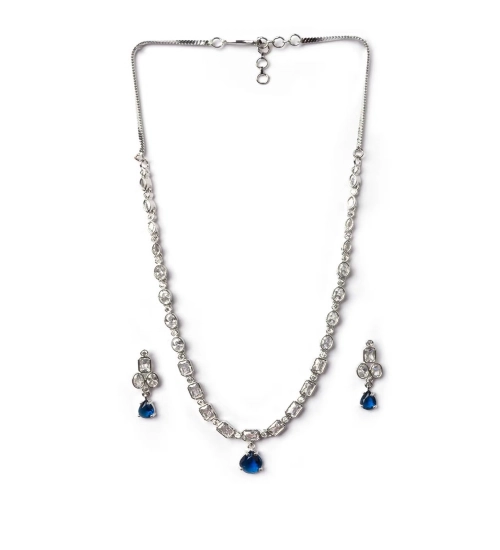 Generic Women's Brass Silver Plated Necklace set (Blue) Generic Women's Brass Silver Plated Necklace set (Blue)