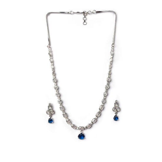 Generic Women's Brass Silver Plated Necklace set (Blue) Generic Women's Brass Silver Plated Necklace set (Blue)