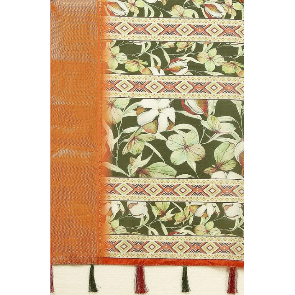 Generic Women's Cotton Silk Floral Printed Saree With Unstitched Blouse 5.5Mtr (Multicolor)