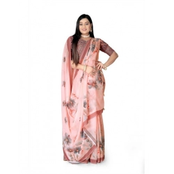 Generic Women's Georgette Floral Printed Saree With Unstitched Blouse 5.5Mtr (Peach)
