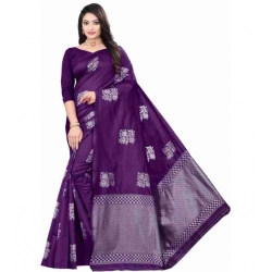 Generic Women's Soft Lichi Silk Printed Saree With Unstitched Blouse 5.5Mtr (Purple)