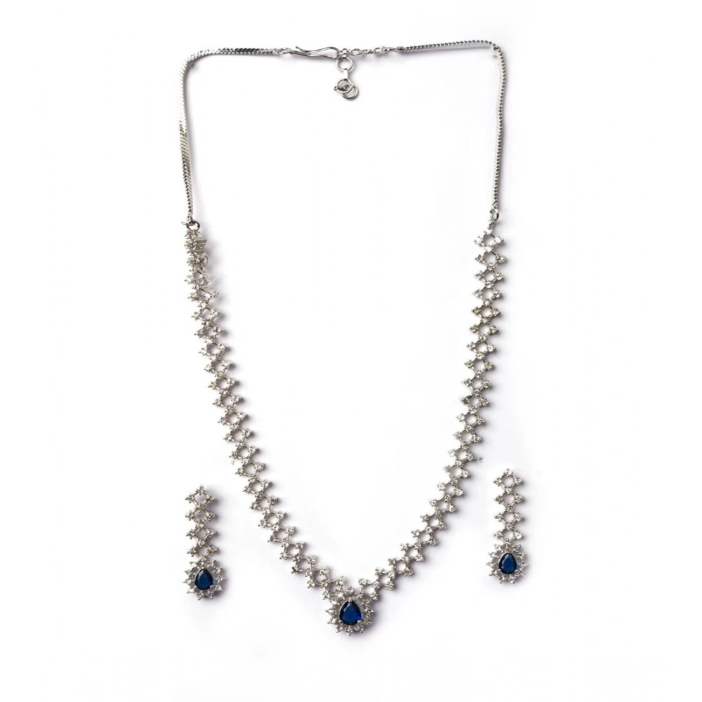 Generic Women's Brass Silver Plated Necklace set (Blue) Generic Women's Brass Silver Plated Necklace set (Blue)