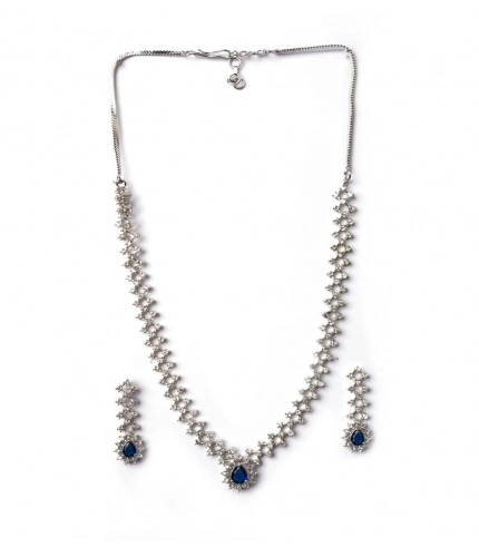 Generic Women's Brass Silver Plated Necklace set (Blue) Generic Women's Brass Silver Plated Necklace set (Blue)