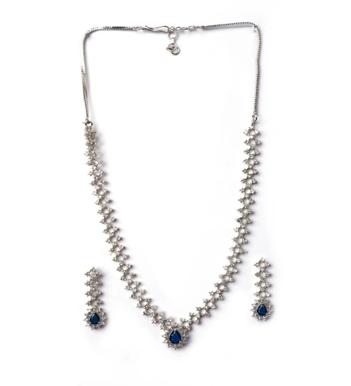 Generic Women's Brass Silver Plated Necklace set (Blue) Generic Women's Brass Silver Plated Necklace set (Blue)
