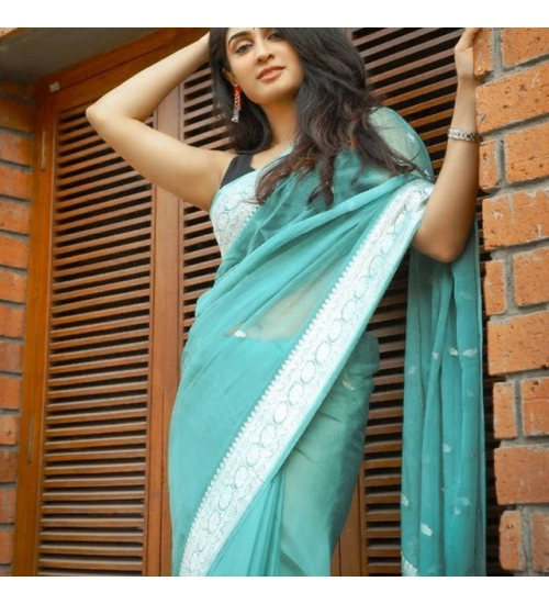 Generic Women's Soft Lichi Silk Printed Saree With Unstitched Blouse 5.5Mtr (Sky-Blue) Generic Women's Soft Lichi Silk Printed Saree With Unstitched Blouse 5.5Mtr (Sky-Blue)