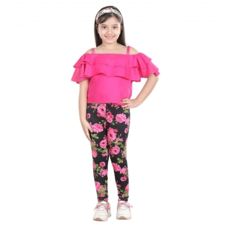 Generic Girl's Cotton Floral Elasticated Jegging and Top Set (Black-Pink) Generic Girl's Cotton Floral Elasticated Jegging and Top Set (Black-Pink)