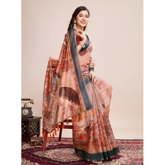Generic Women's Semi Cotton Digital Print Saree With Unstitched Blouse 5.5Mtr (Orange) Generic Women's Semi Cotton Digital Print Saree With Unstitched Blouse 5.5Mtr (Orange)