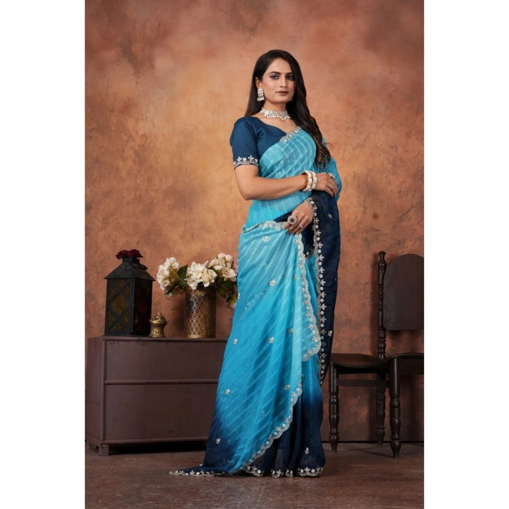 Generic Women's Chiffon Embroidred Saree With Unstitched Blouse 5.5Mtr (Light Blue) Generic Women's Chiffon Embroidred Saree With Unstitched Blouse 5.5Mtr (Light Blue)
