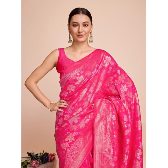Generic Women's Soft Silk Jacquard Saree With Unstitched Blouse 5.5Mtr (Pink)