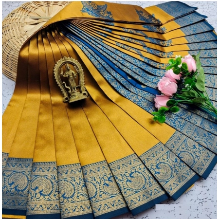 Generic Women's Soft Silk Printed Saree With Unstitched Blouse 5.5Mtr (Golden Yellow)