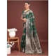 Generic Women's Banarasi Silk Printed Saree With Unstitched Blouse 5.5Mtr (Dark Green)