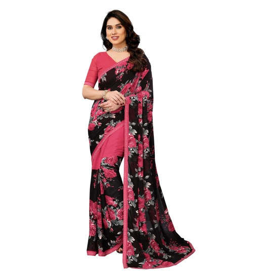 Generic Women's Georgette Printed Saree With Unstitched Blouse 5.5Mtr (Pink)