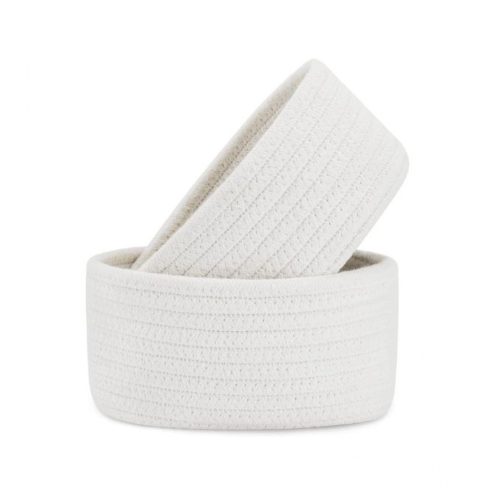 Generic Cotton 8x3 Inch Round 2 Set Bedside Organizer With Out Lid (White)
