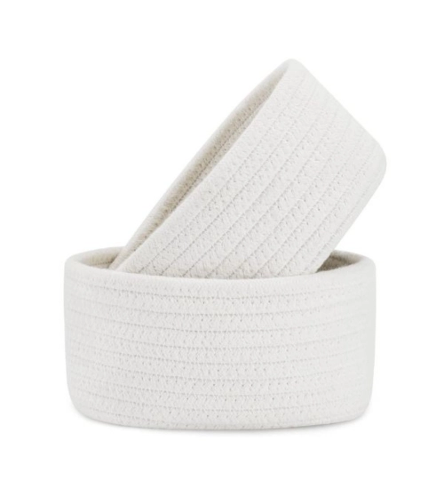 Generic Cotton 8x3 Inch Round 2 Set Bedside Organizer With Out Lid (White)