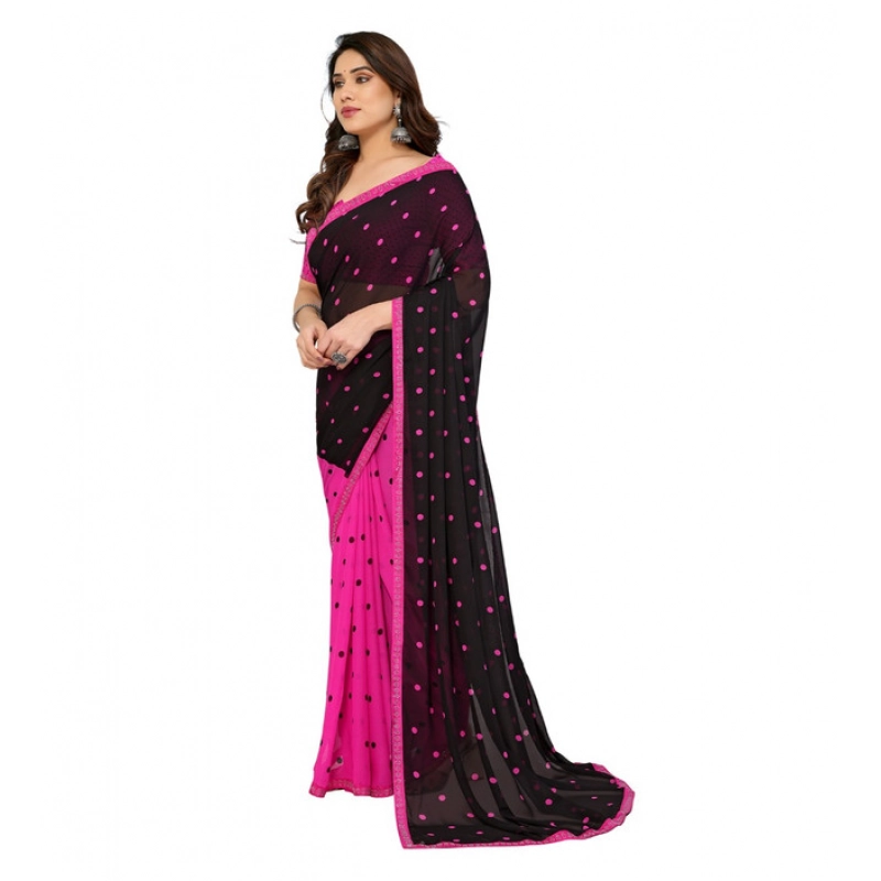 Women's Georgette Printed Saree With Unstitched Blouse 5.5Mtr (Black-Pink) Women's Georgette Printed Saree With Unstitched Blouse 5.5Mtr (Black-Pink)