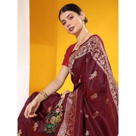 Generic Women's Raw_Silk Woven_Motif Saree With Unstitched Blouse 5.5Mtr (Maroon) Generic Women's Raw_Silk Woven_Motif Saree With Unstitched Blouse 5.5Mtr (Maroon)