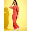 Generic Girl's Polyester Floral 3/4th Sleeve Jumpsuit (Coral) Generic Girl's Polyester Floral 3/4th Sleeve Jumpsuit (Coral)