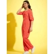 Generic Girl's Polyester Floral 3/4th Sleeve Jumpsuit (Coral) Generic Girl's Polyester Floral 3/4th Sleeve Jumpsuit (Coral)