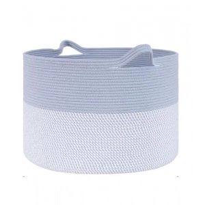 Generic Cotton Pack Of_1 16x14 Inch Storage Basket For Clothes With Out Lid (Blue-White)
