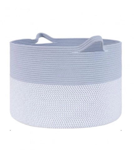 Generic Cotton Pack Of_1 16x14 Inch Storage Basket For Clothes With Out Lid (Blue-White)