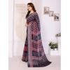 Generic Women's Linen Cotton  Printed Saree With Unstitched Blouse 5.5Mtr (Black)