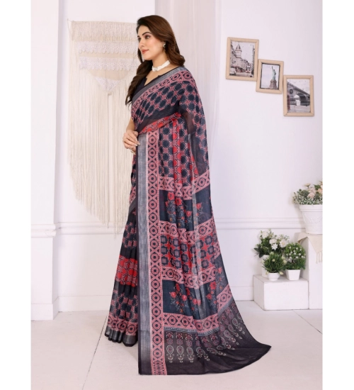 Generic Women's Linen Cotton Printed Saree With Unstitched Blouse 5.5Mtr (Black) Generic Women's Linen Cotton Printed Saree With Unstitched Blouse 5.5Mtr (Black)