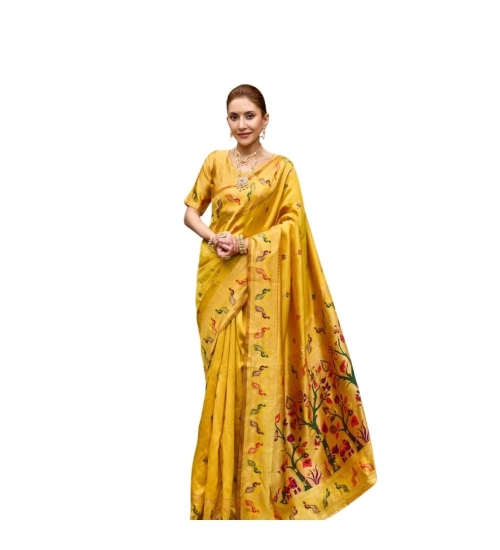 Generic Women's Silk Blend Woven Saree With Unstitched Blouse 5.5 Mtr (Mustard)