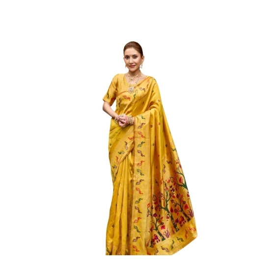 Generic Women's Silk Blend Woven Saree With Unstitched Blouse 5.5 Mtr (Mustard)