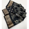 Generic Women's Cotton Silk Floral Printed Saree With Unstitched Blouse 5.5Mtr (Black)