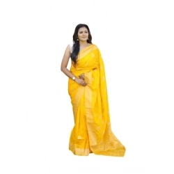 Generic Women's Soft Lichi Silk Printed Saree With Unstitched Blouse 5.5Mtr (Yellow)