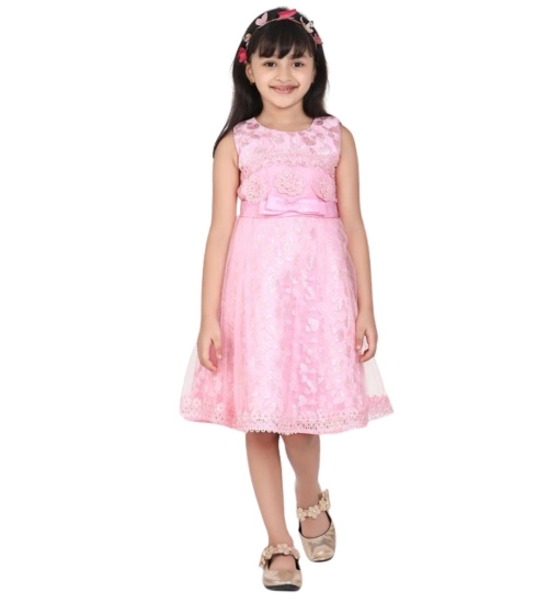 Generic Girl's Net Embroidered Sleeveless Dress (Pink) Generic Girl's Net Embroidered Sleeveless Dress (Pink)