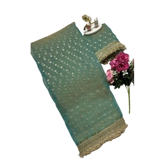 Generic Women's Silk Embellished Saree With Unstitched Blouse 5.5Mtr (Green)