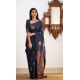 Generic Women's Litchi silk Printed Saree With Unstitched Blouse (Dark Blue)