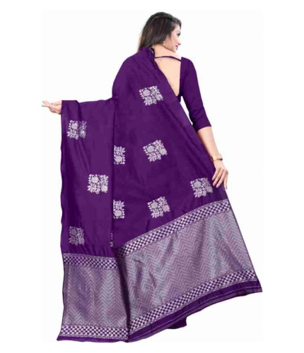 Generic Women's Soft Lichi Silk Printed Saree With Unstitched Blouse 5.5Mtr (Purple)