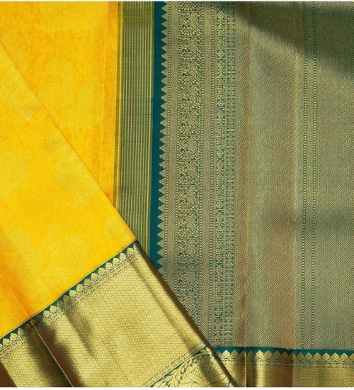 Generic Women's Soft Litchi Silk Jacquard Work Saree With Unstitched Blouse 5.5Mtr (Yellow)