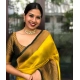 Generic Women's Litchi silk Printed Saree With Unstitched Blouse (Yellow)