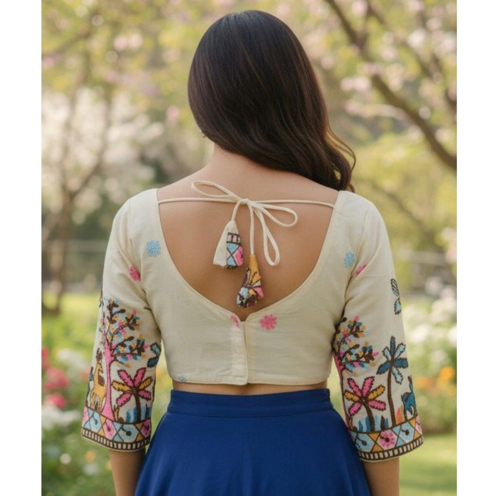 Generic Women's Cambric Cotton Round Neck Padded Blouse (White, 38 Ready Size (Self-Alterable 36–40) Generic Women's Cambric Cotton Round Neck Padded Blouse (White, 38 Ready Size (Self-Alterable 36–40)