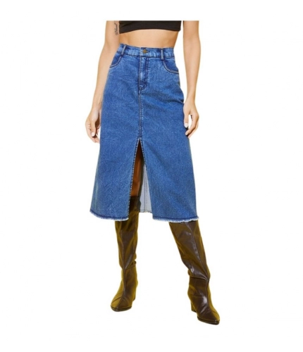 Generic Women's Denim Solid Buttoned Skirt (Blue)