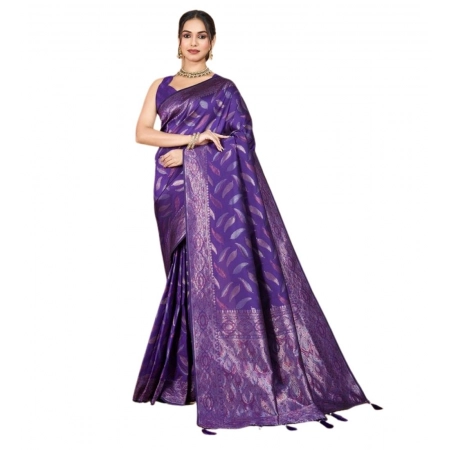 Generic Women's Soft Silk Jacquard Saree With Unstitched Blouse 5.5Mtr (Purple)