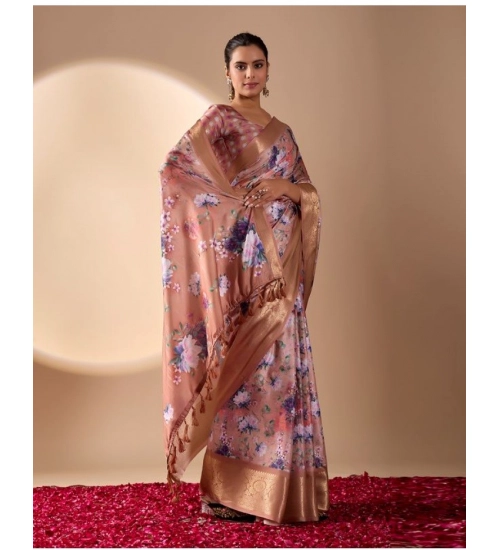 Generic Women's Faux_Silk Printed Saree With Unstitched Blouse 5.5Mtr (Peach) Generic Women's Faux_Silk Printed Saree With Unstitched Blouse 5.5Mtr (Peach)
