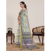 Generic Women's Linen Floral Printed Saree With Unstitched Blouse 5.5Mtr (Pista Green)